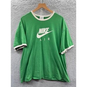 VINTAGE Nike Shirt Mens Large Ringer Tee Green Nike Air Big Swoosh Gray Tag